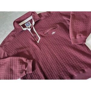 Vintage Greenline International Burgundy Textured Polo Sweatshirt Mens Small